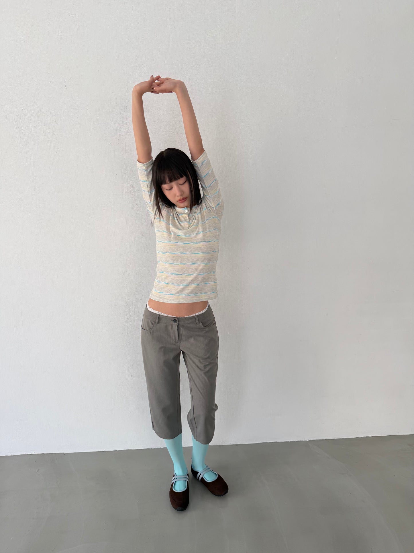 Gradient striped three-quarter sleeve top