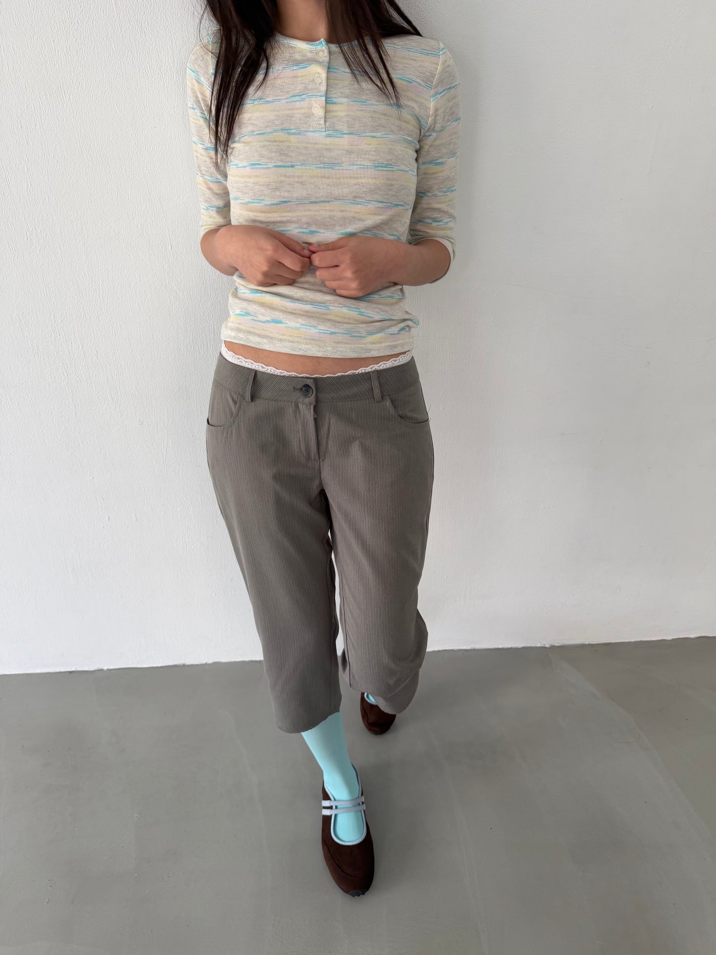 Gradient striped three-quarter sleeve top