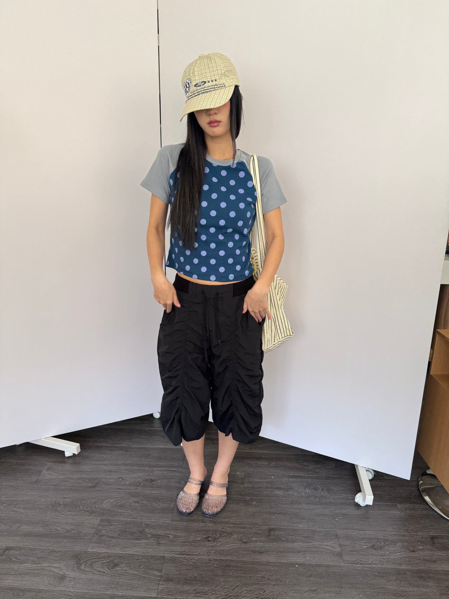 Large Polka Dot Patchwork Sleeve T-shirt