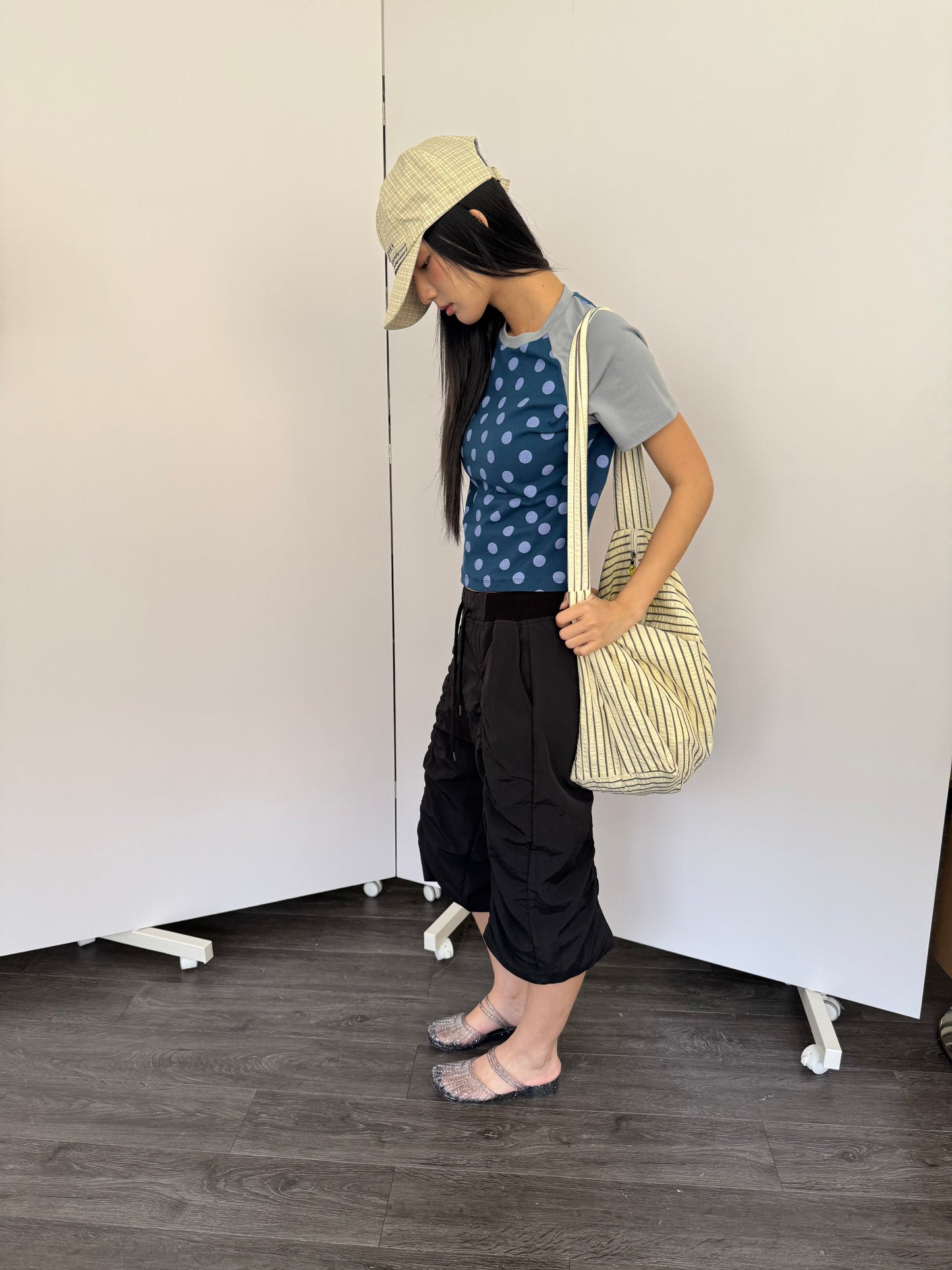 Large Polka Dot Patchwork Sleeve T-shirt