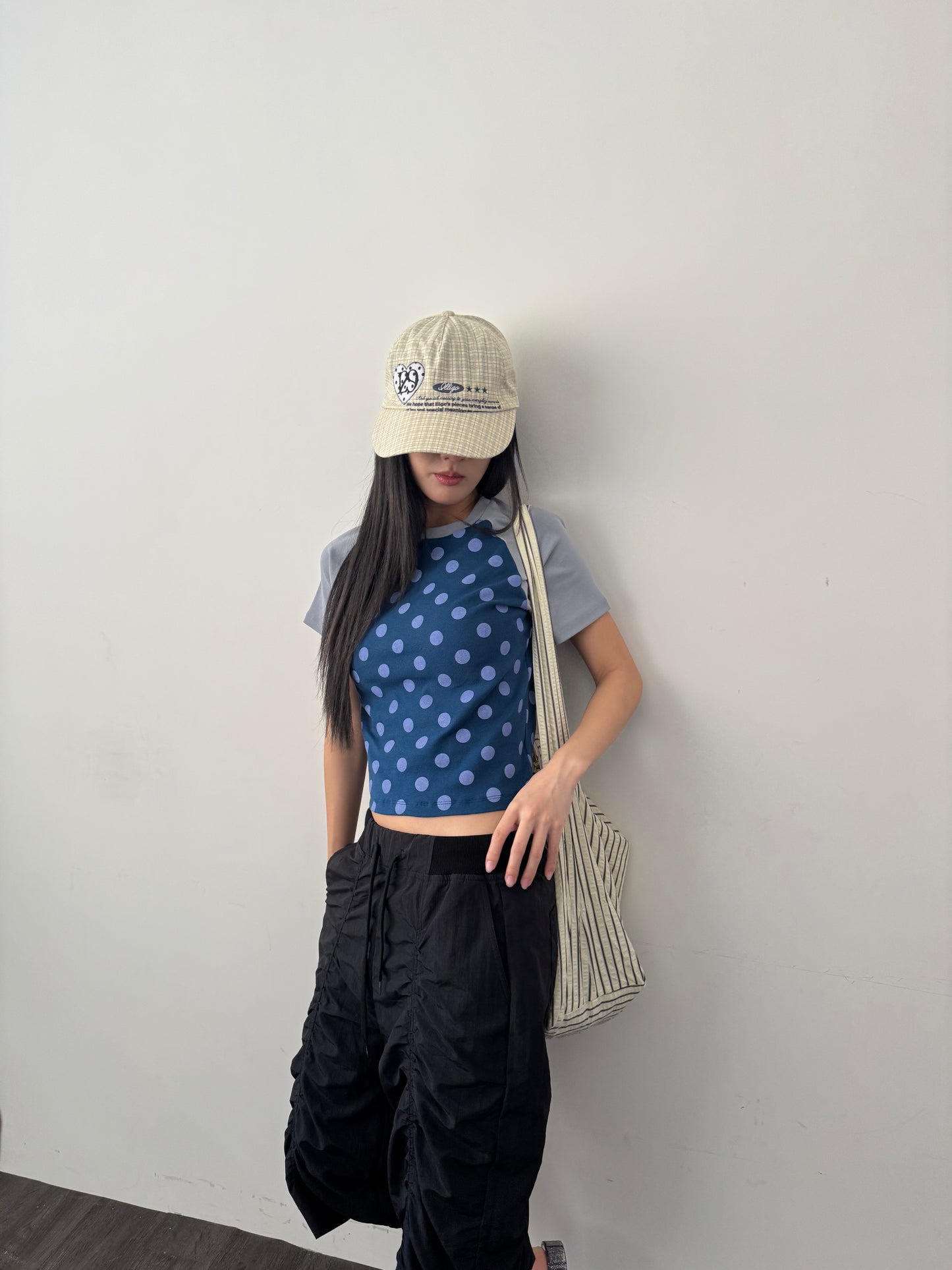 Large Polka Dot Patchwork Sleeve T-shirt