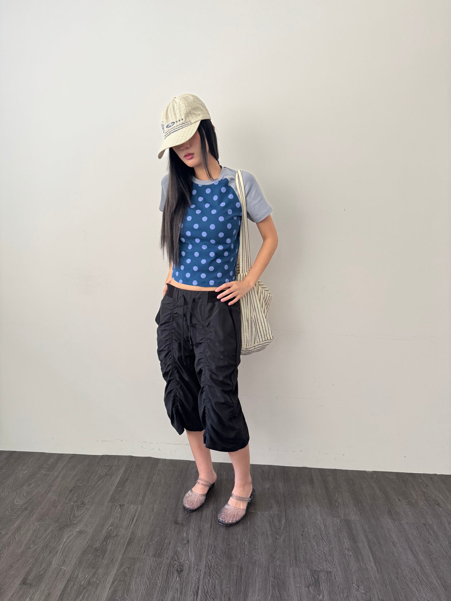 Large Polka Dot Patchwork Sleeve T-shirt