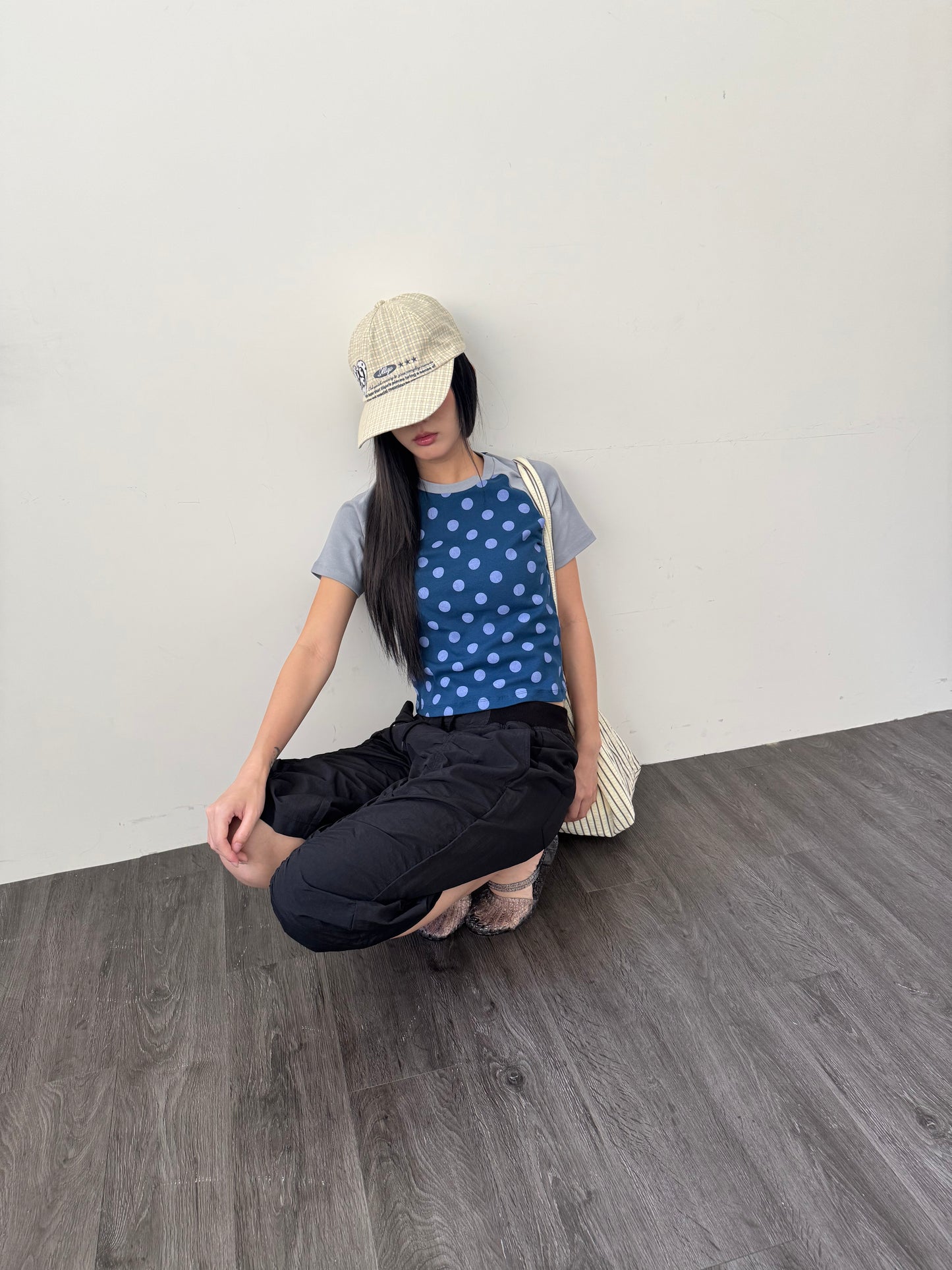 Large Polka Dot Patchwork Sleeve T-shirt