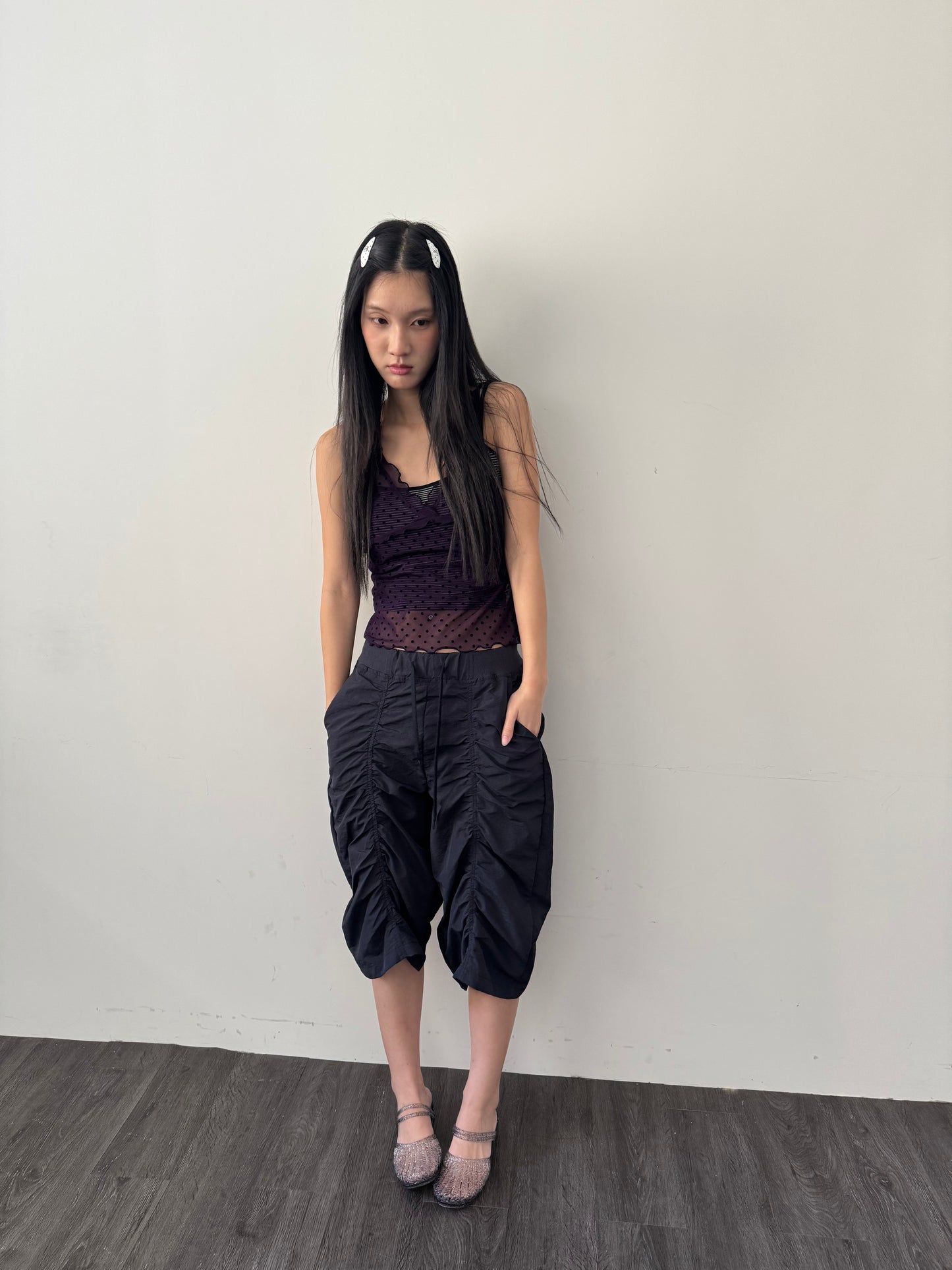Thin-shouldered striped bra top