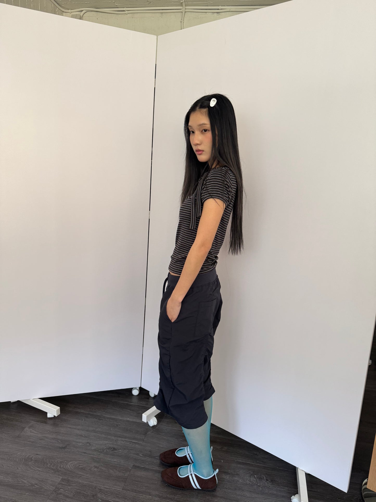 條紋綁帶口袋T恤