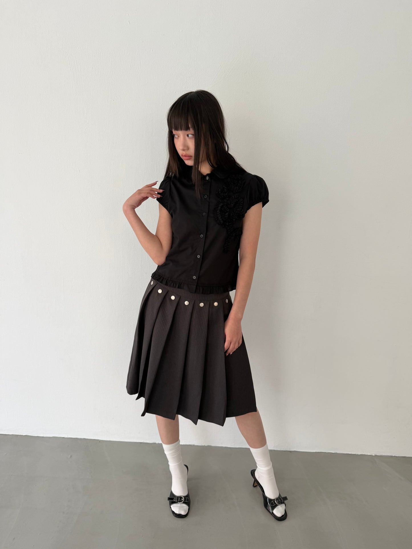 Studded striped suit pleated skirt
