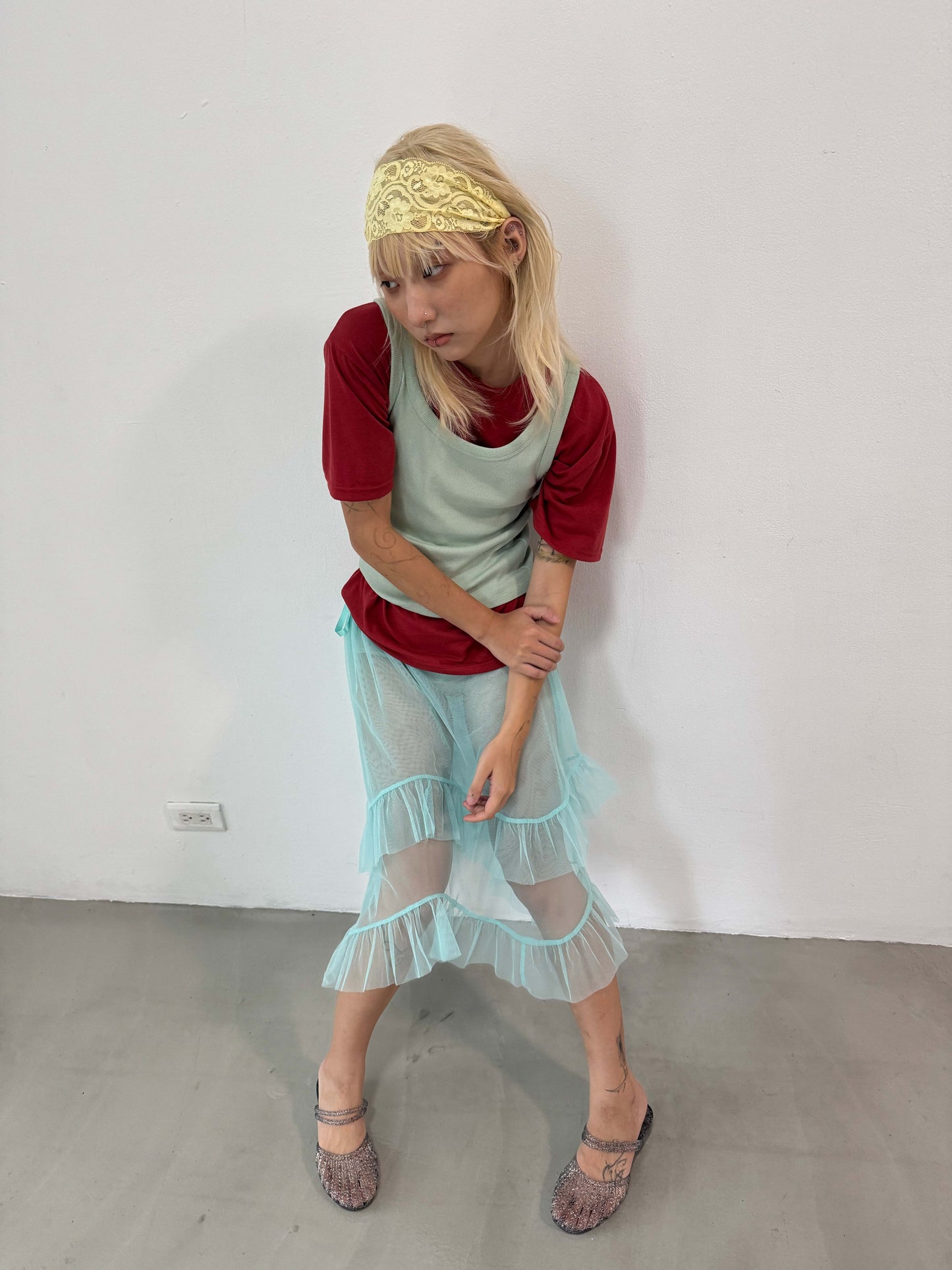 Mint Veil Tiered Skirt