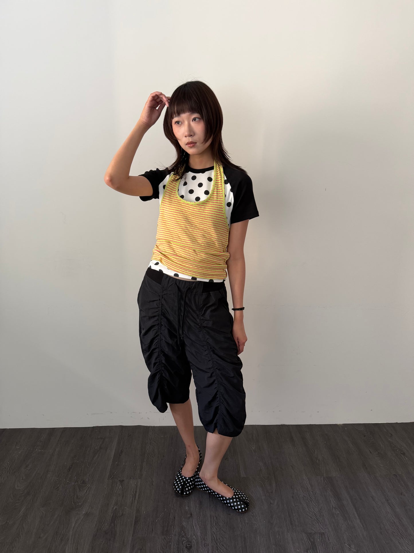 Large Polka Dot Patchwork Sleeve T-shirt