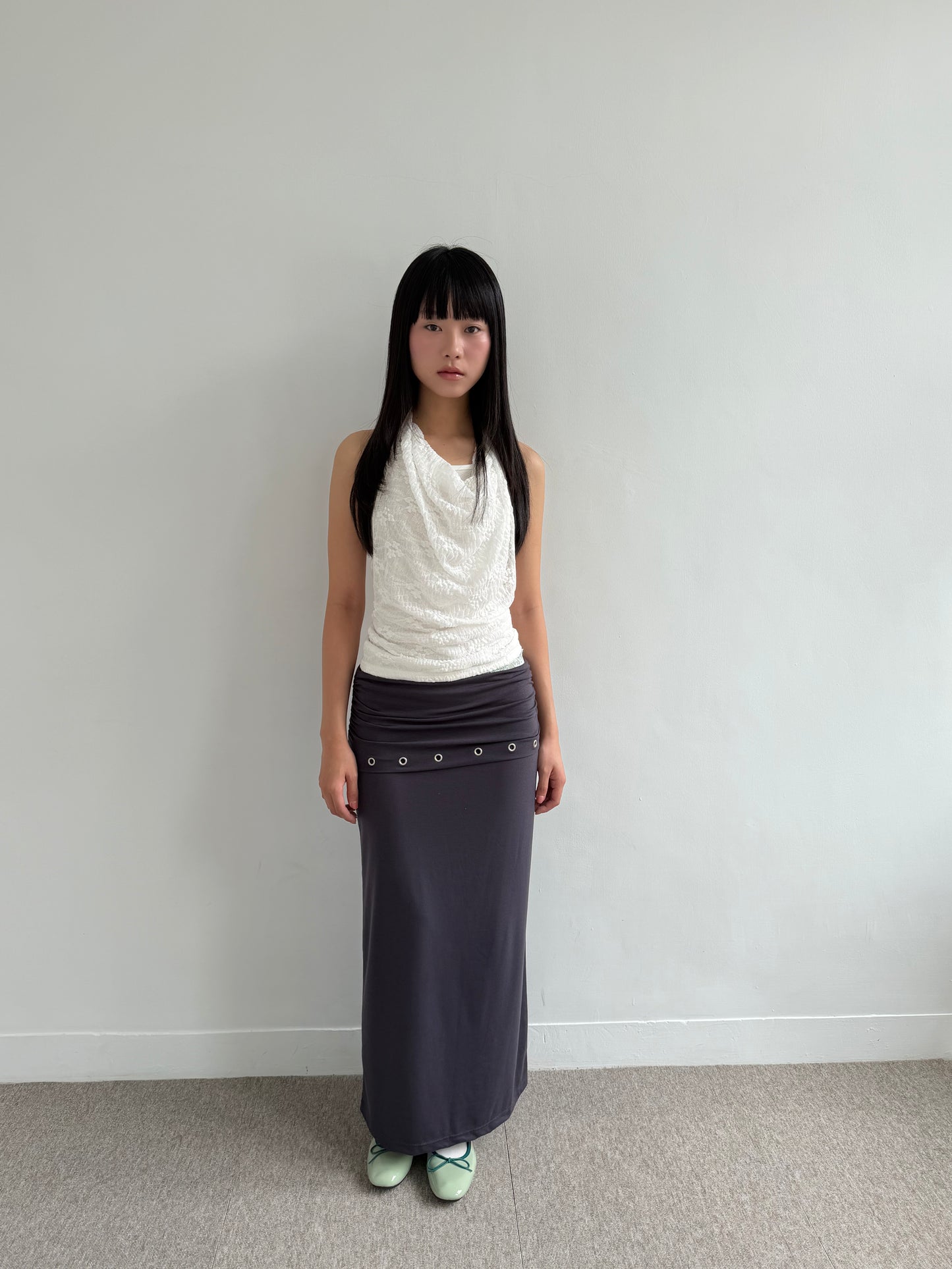 Stud Eyelet Cotton Maxi Skirt