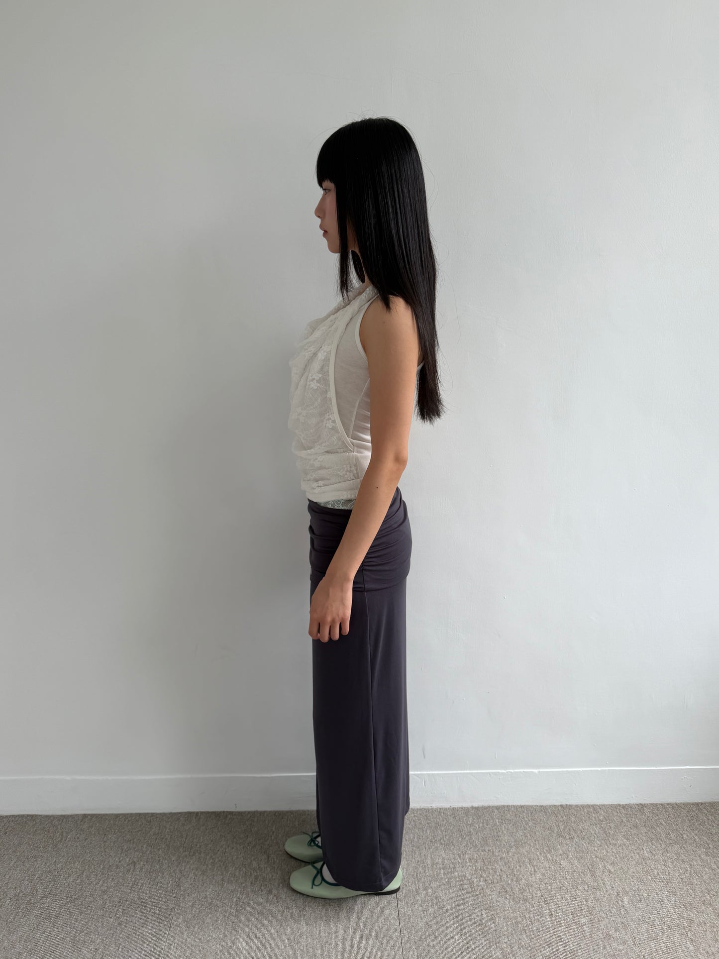 Stud Eyelet Cotton Maxi Skirt