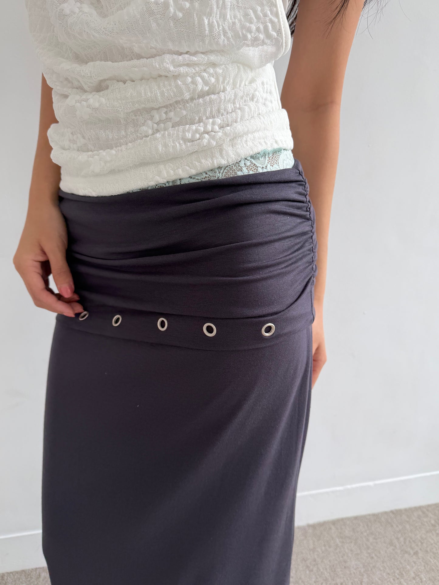Stud Eyelet Cotton Maxi Skirt