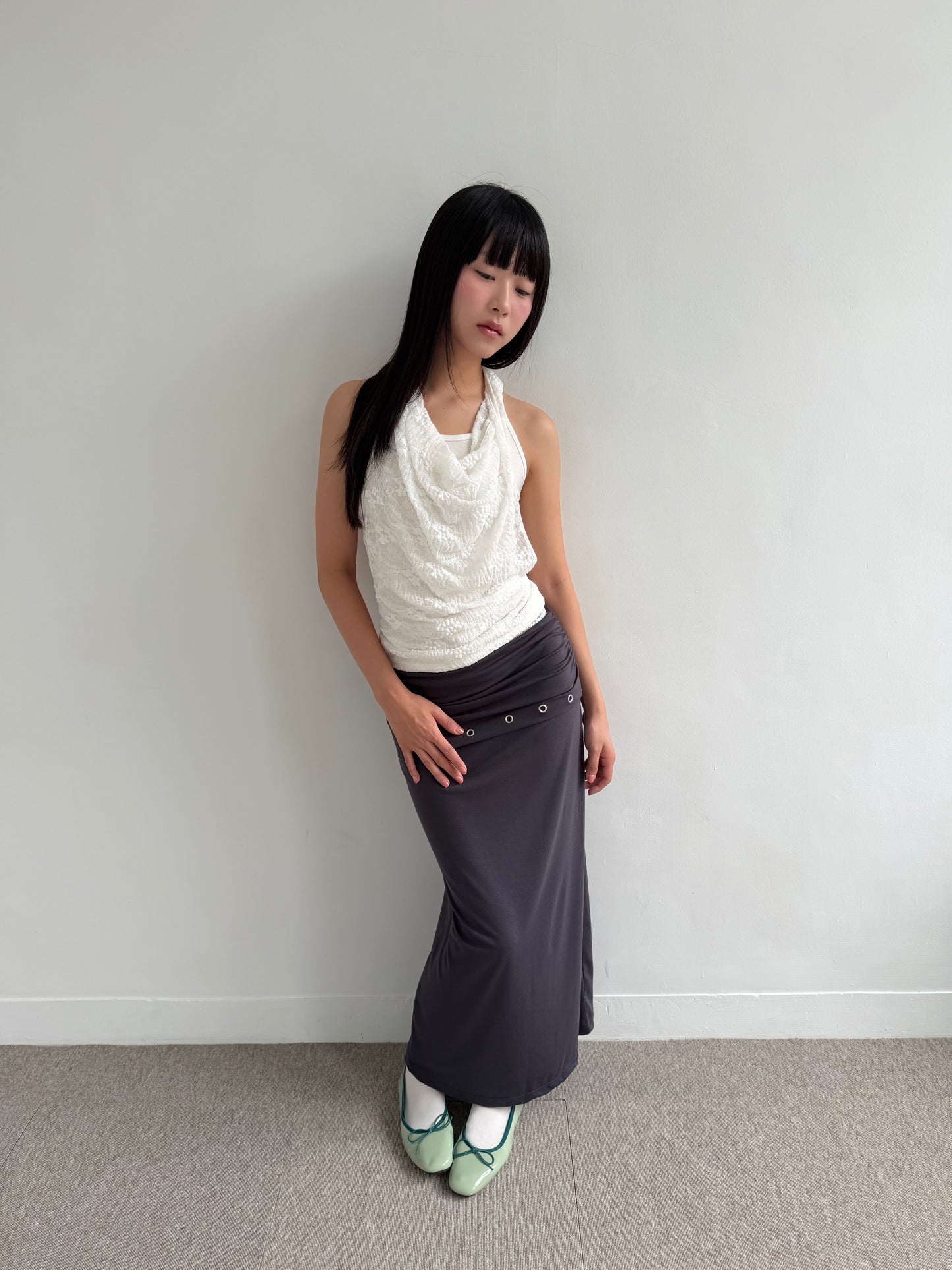 Stud Eyelet Cotton Maxi Skirt