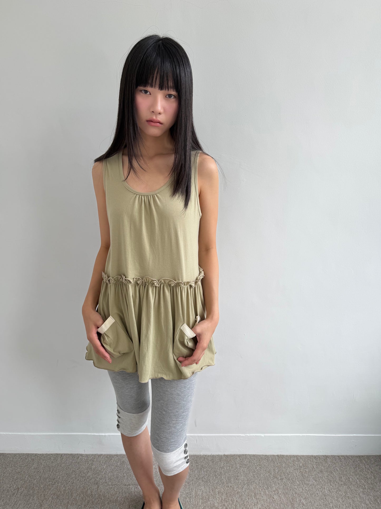 Lace-pocket pinafore dress
