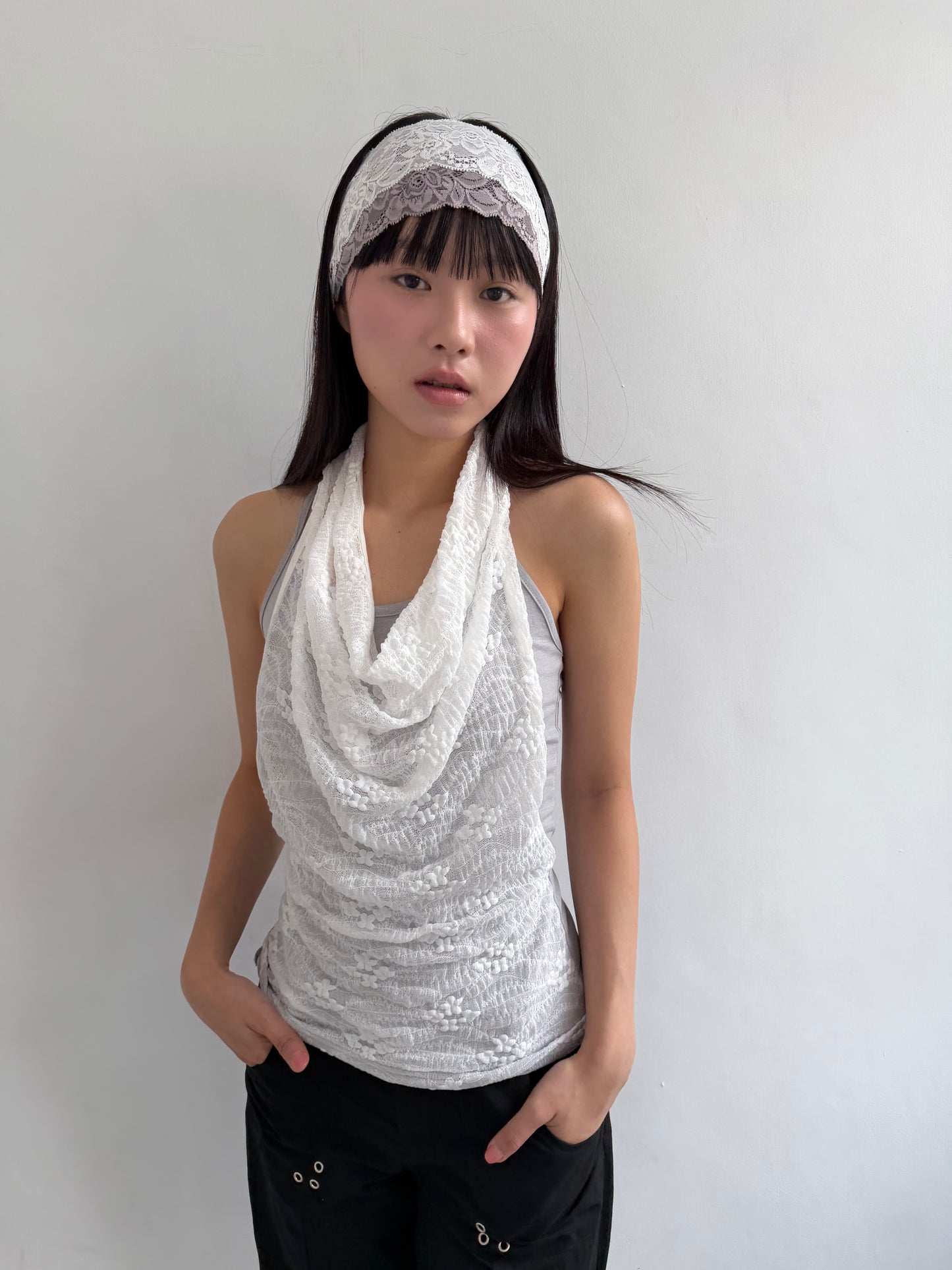 Lace Cowl Neck Tank Top