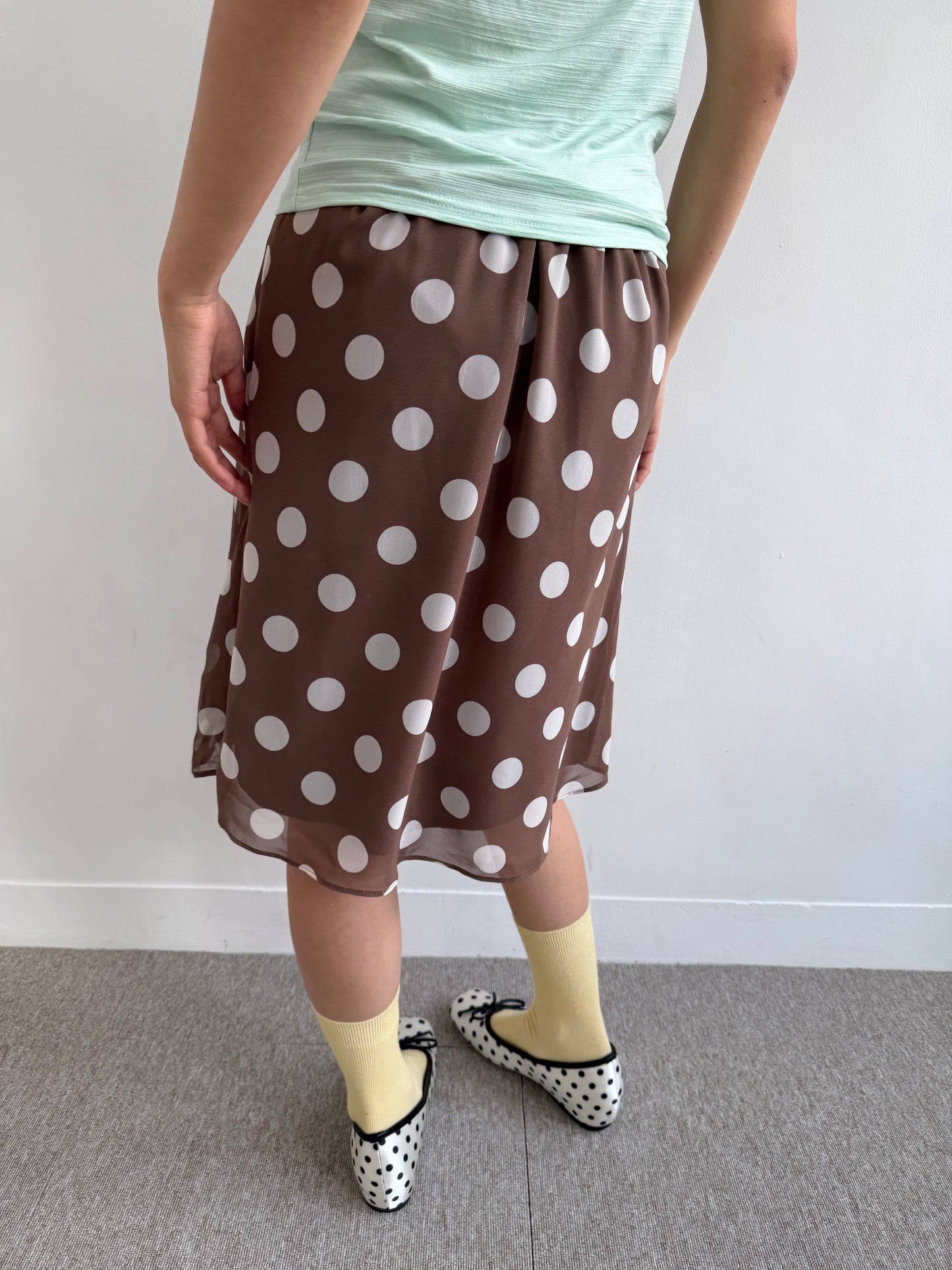 Large Polka Dot Chiffon Midi Skirt