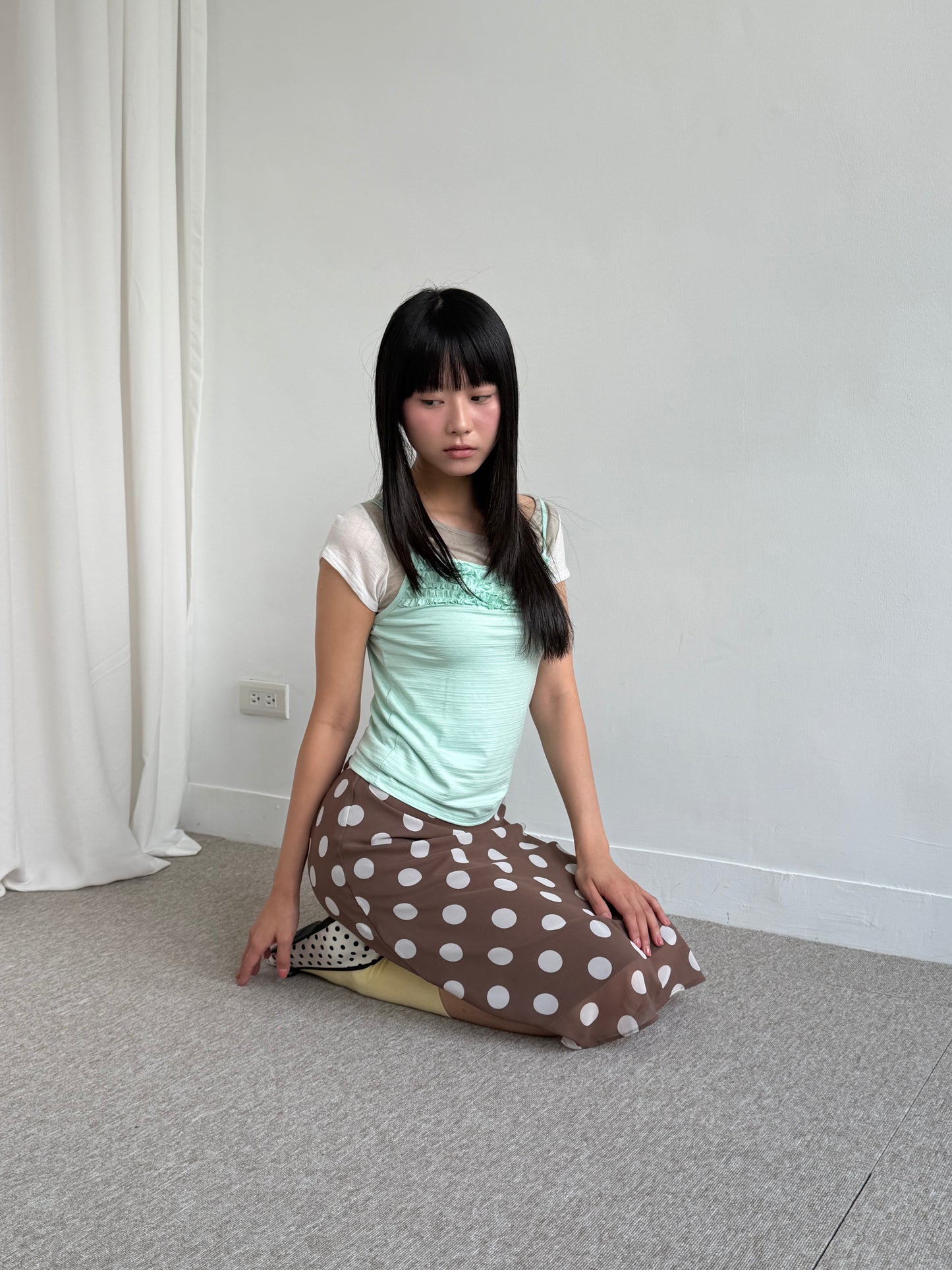 Large Polka Dot Chiffon Midi Skirt