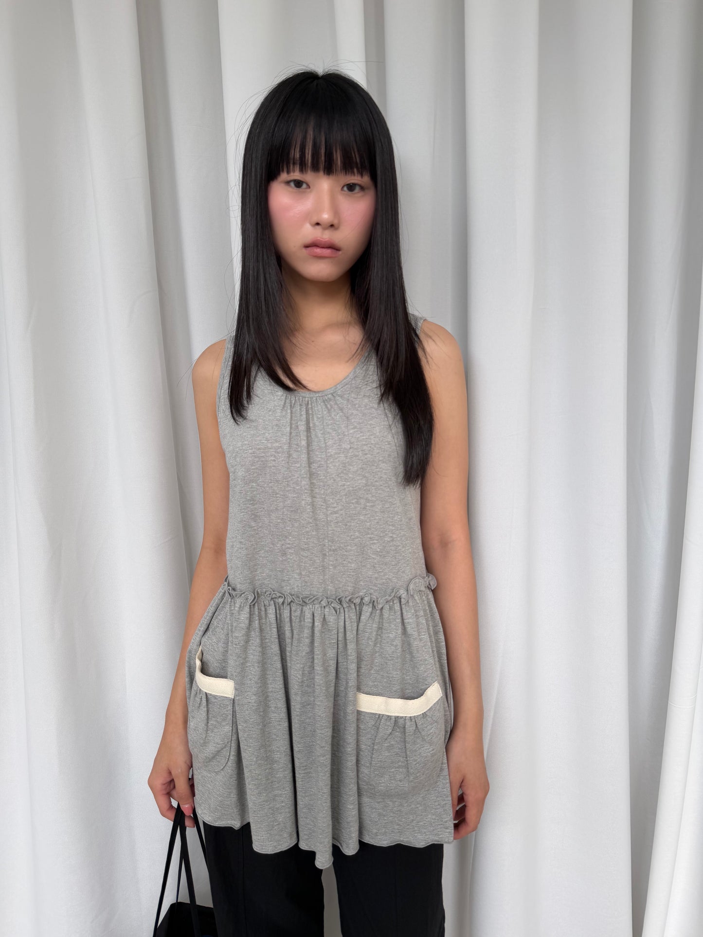 Lace-pocket pinafore dress
