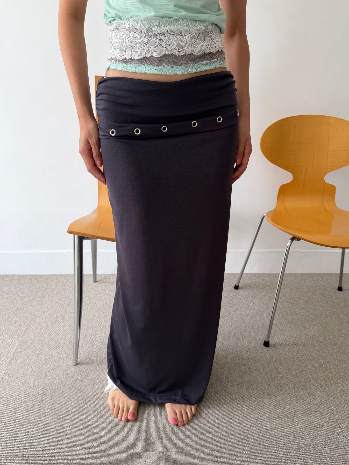 Stud Eyelet Cotton Maxi Skirt