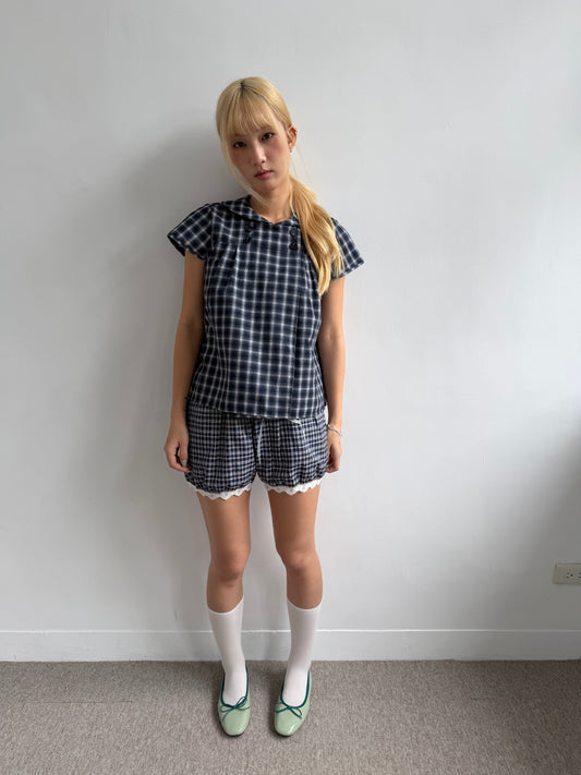 Plaid lace lantern shorts