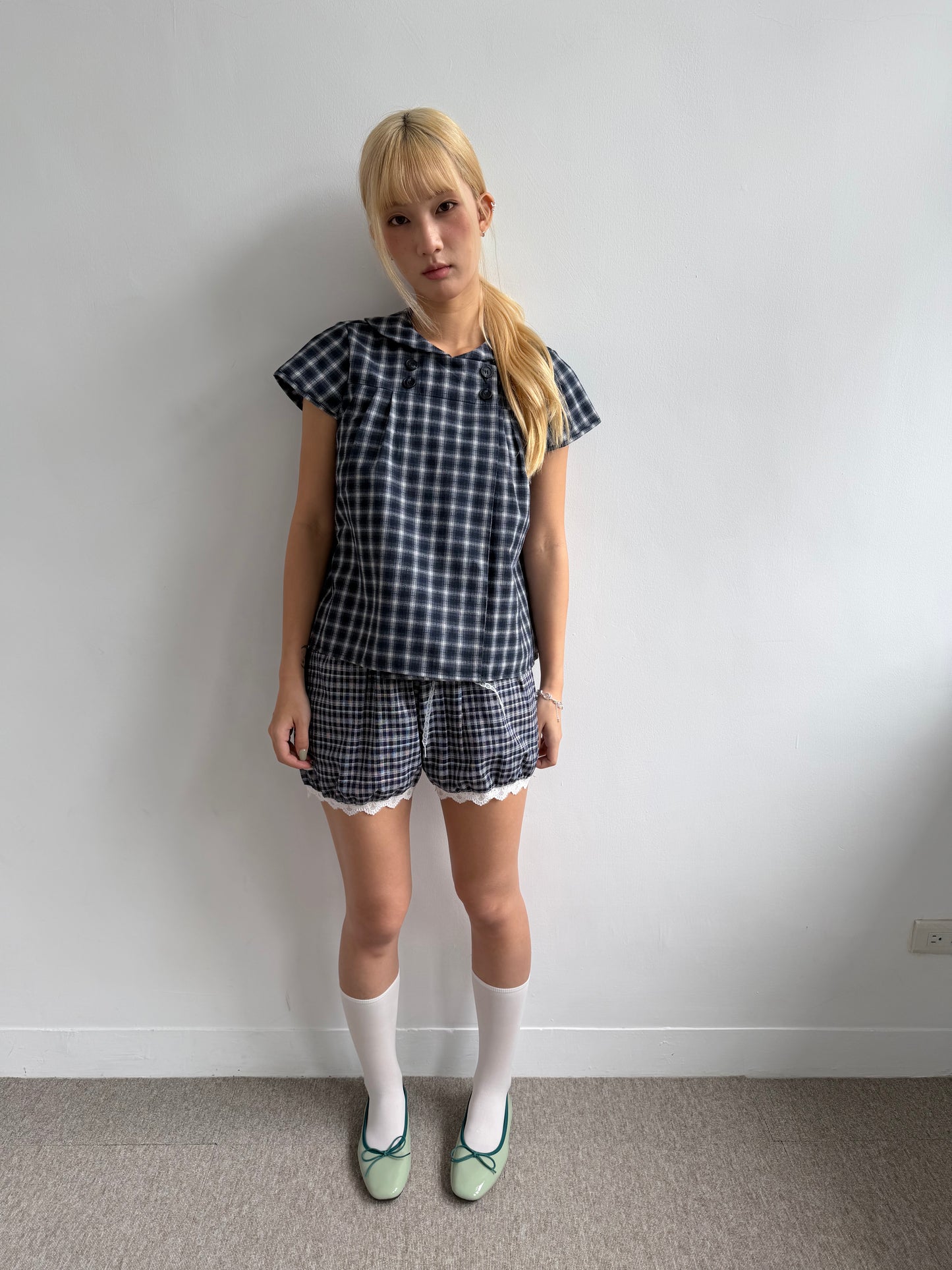 Checked button-up top