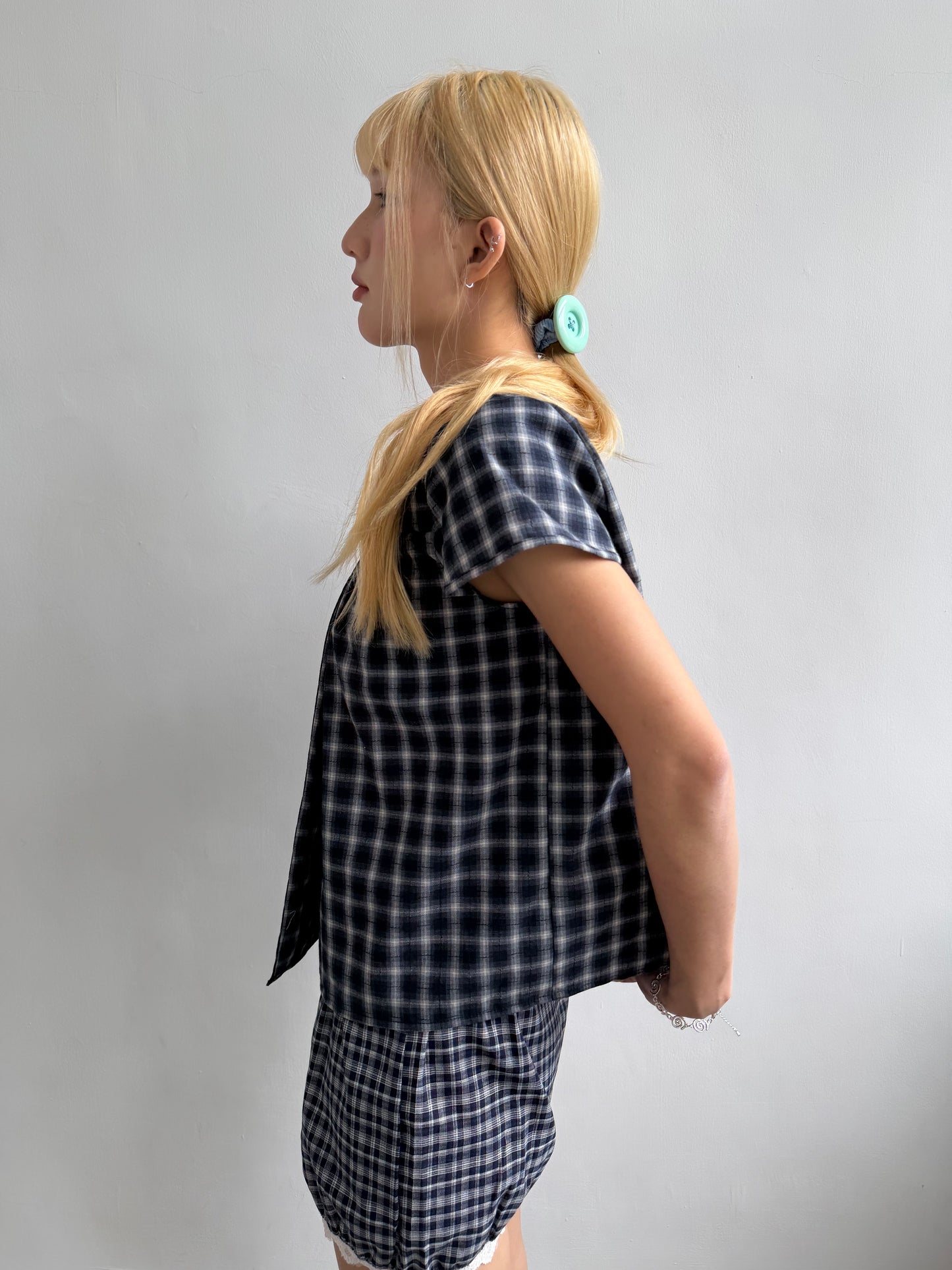 Checked button-up top