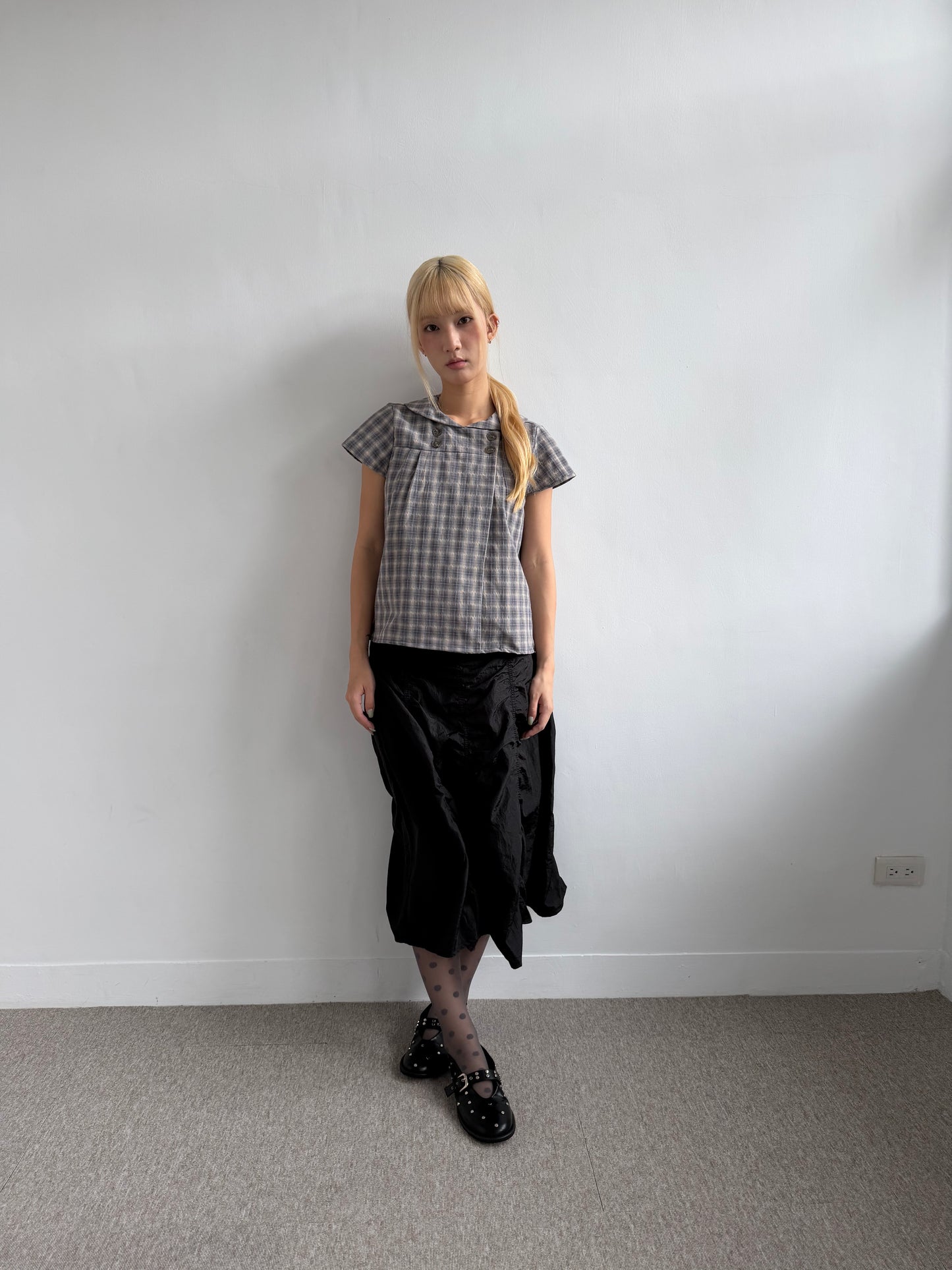 Checked button-up top