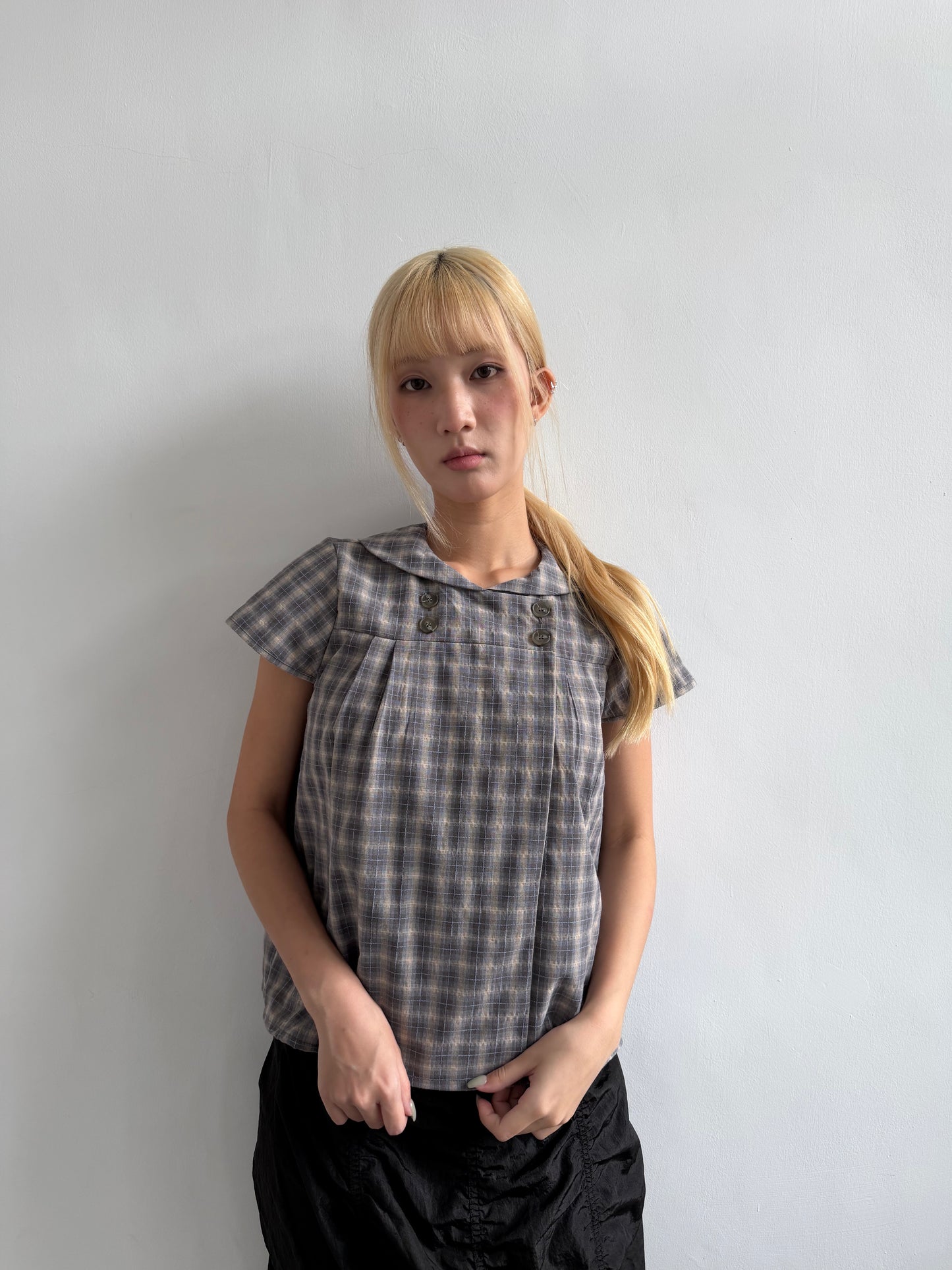 Checked button-up top