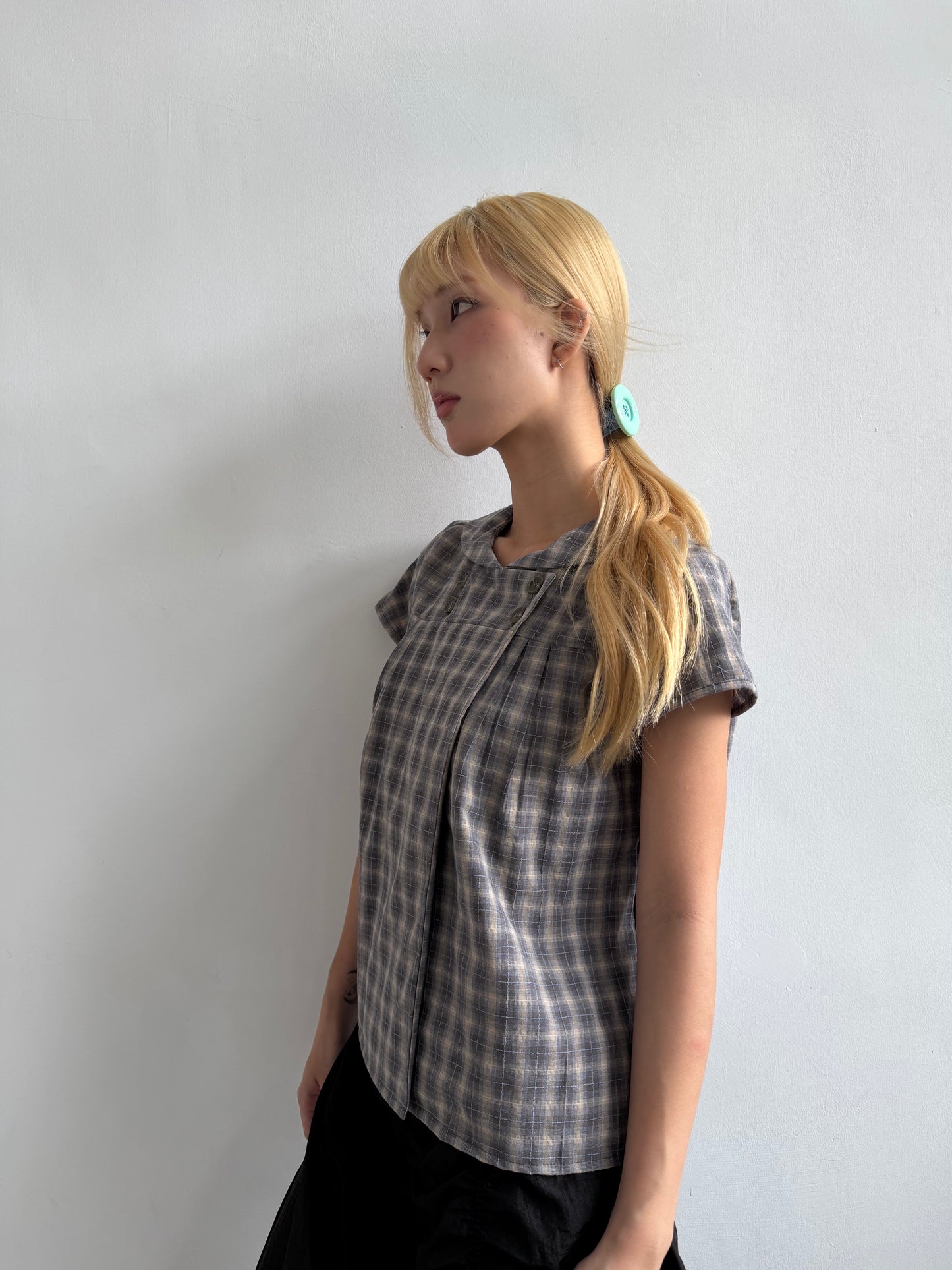 Checked button-up top