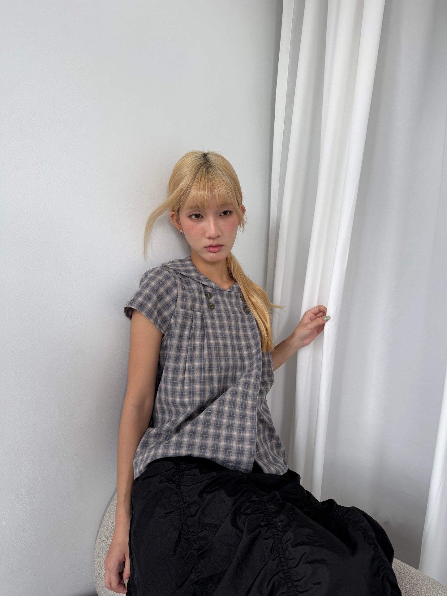 Checked button-up top