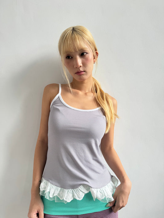 Striped hem mesh tank top
