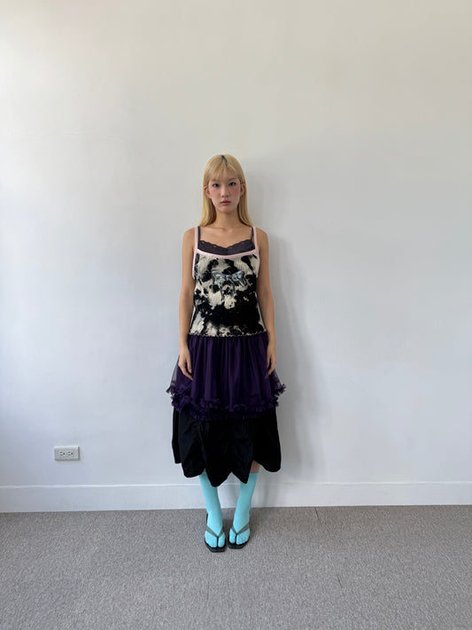 Nylon glossy pleated midi skirt