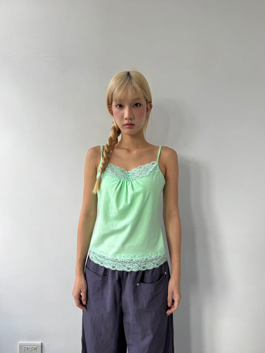 Lace-detail button-front tank top