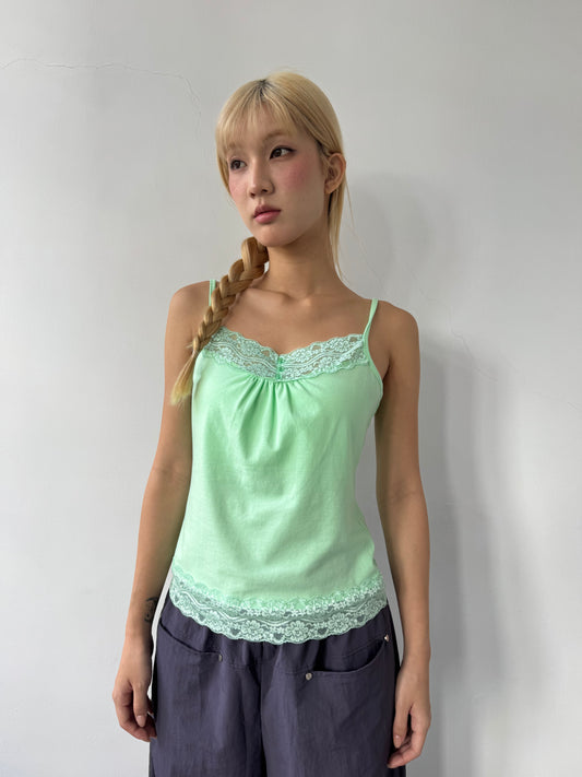 Lace-detail button-front tank top