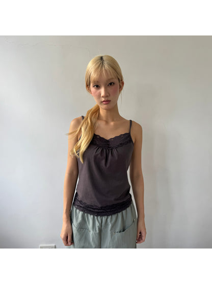 Lace-detail button-front tank top