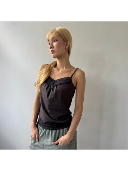 Lace-detail button-front tank top