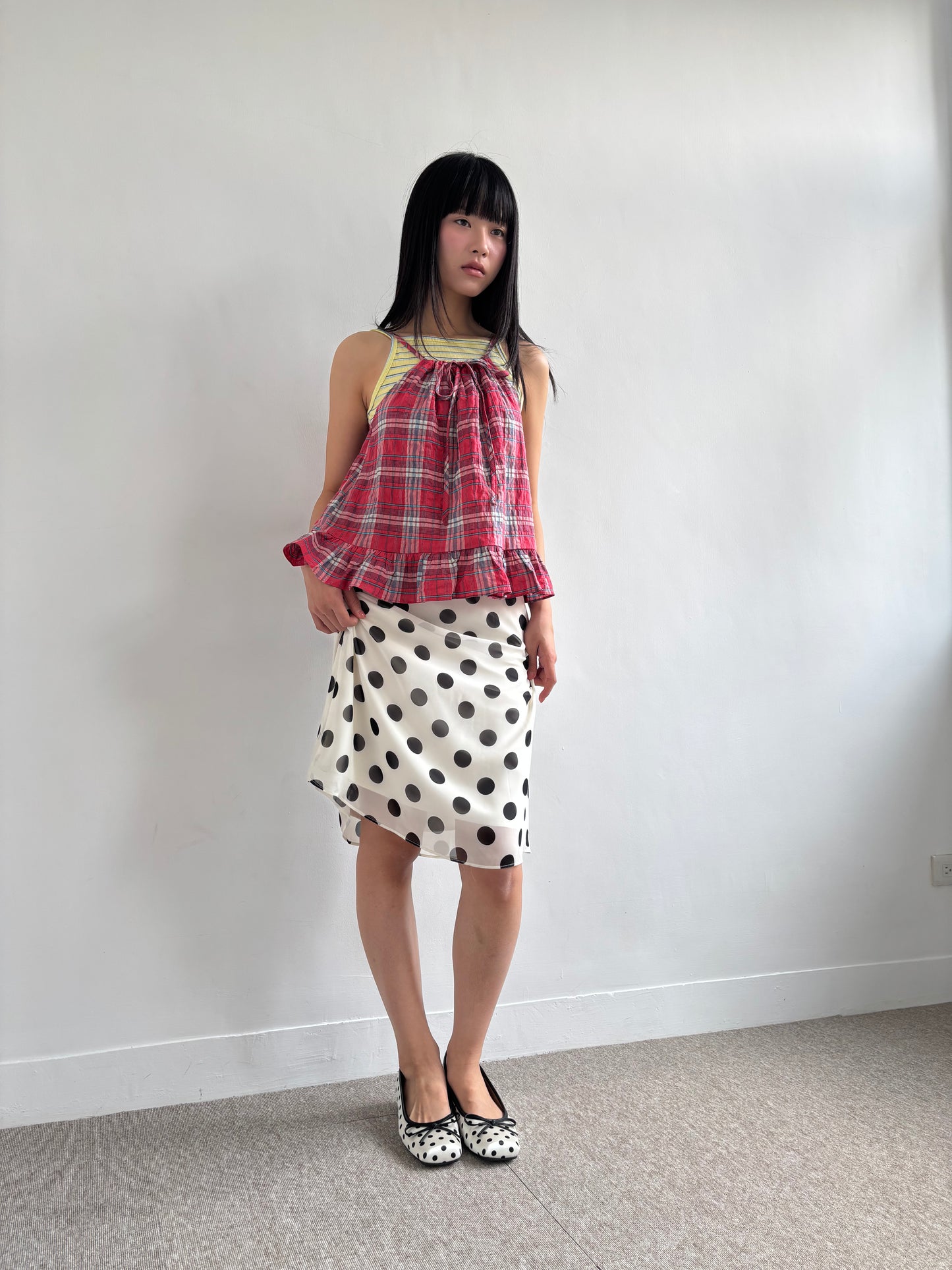 Large Polka Dot Chiffon Midi Skirt