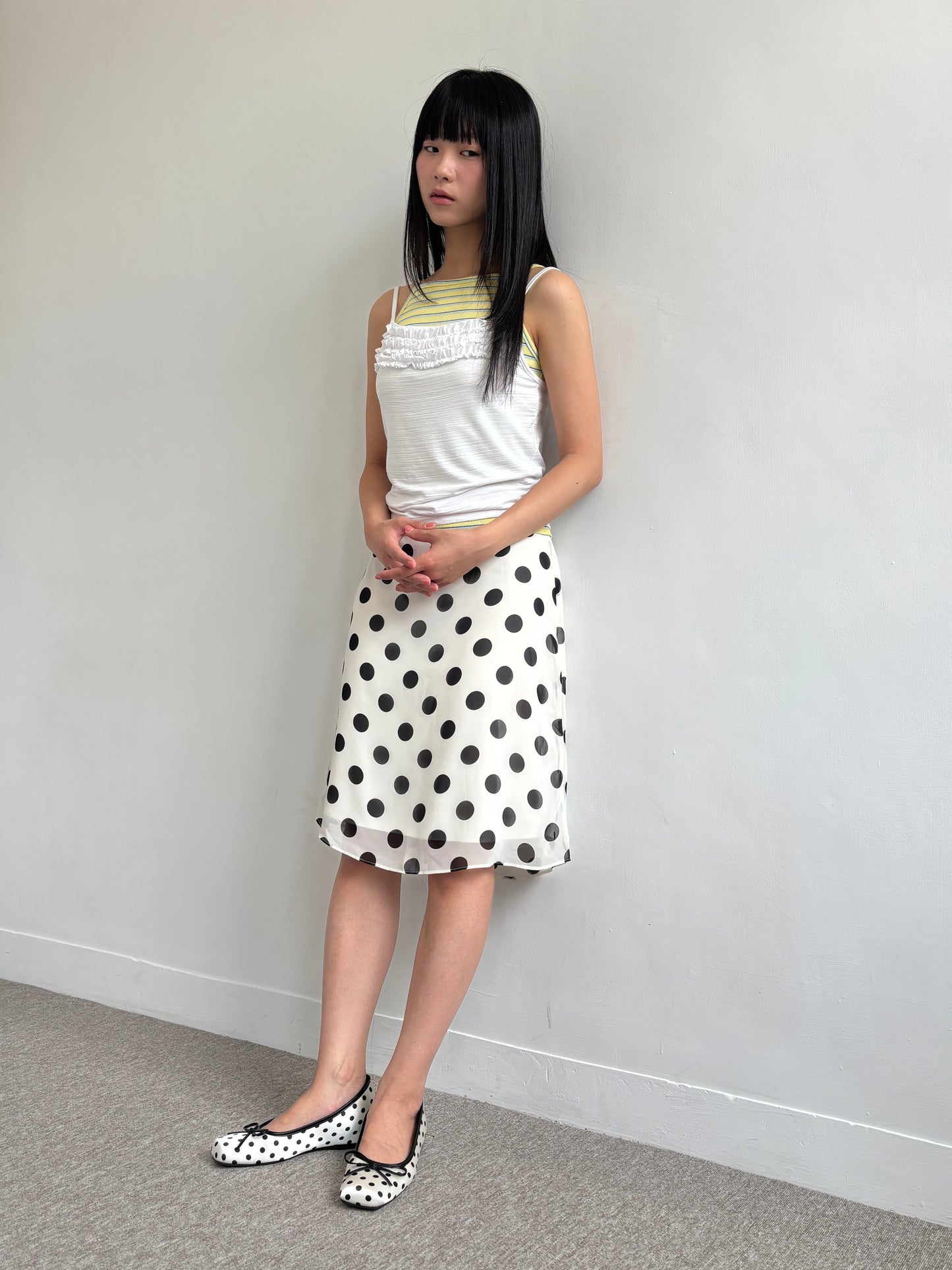 Large Polka Dot Chiffon Midi Skirt