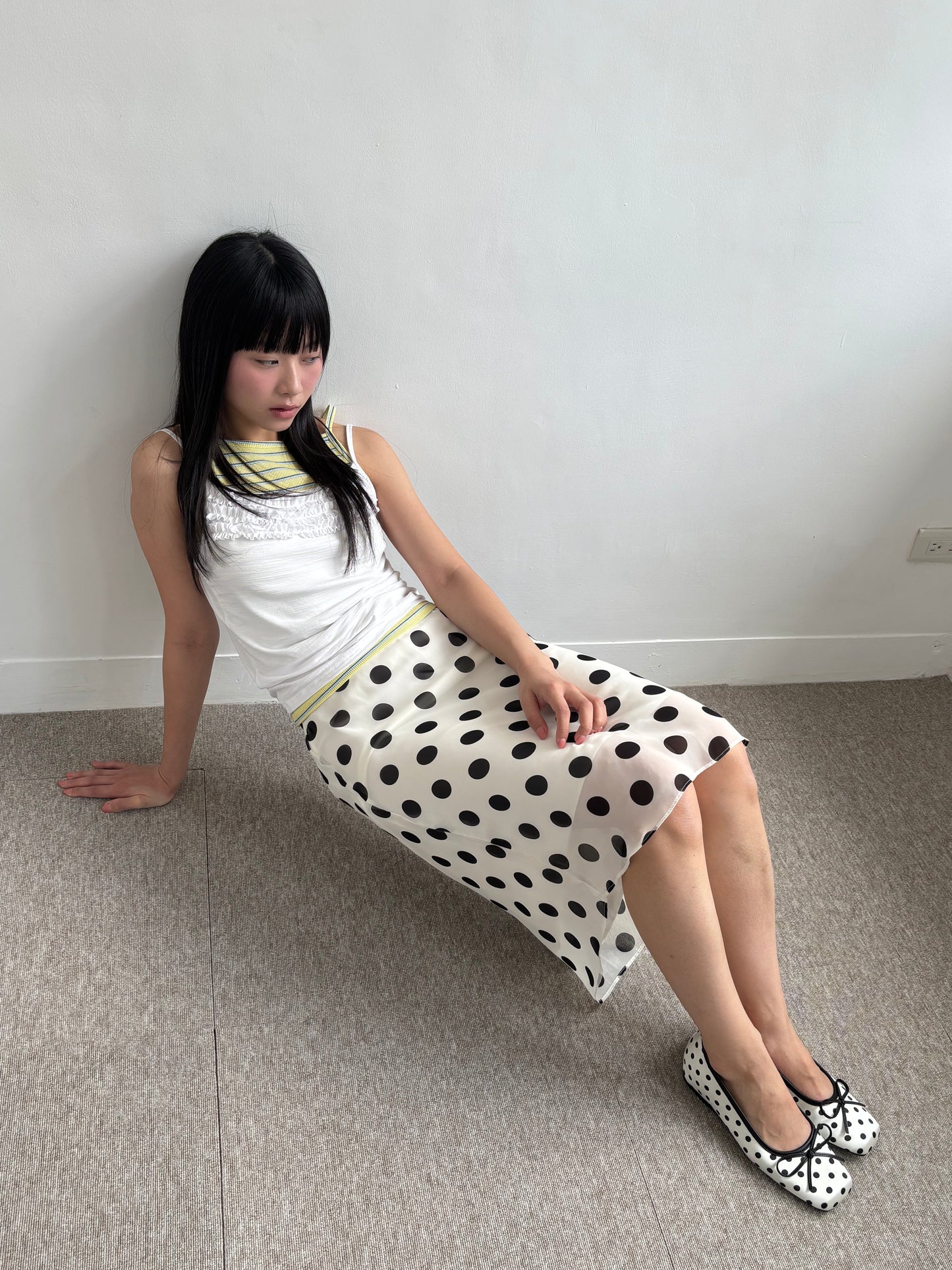 Large Polka Dot Chiffon Midi Skirt
