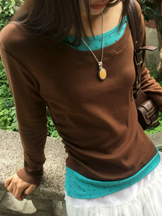 Layered Polka Dot Long Sleeve Top