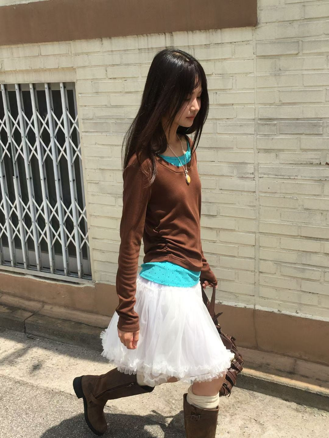 Layered Polka Dot Long Sleeve Top