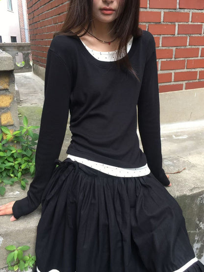 Layered Polka Dot Long Sleeve Top