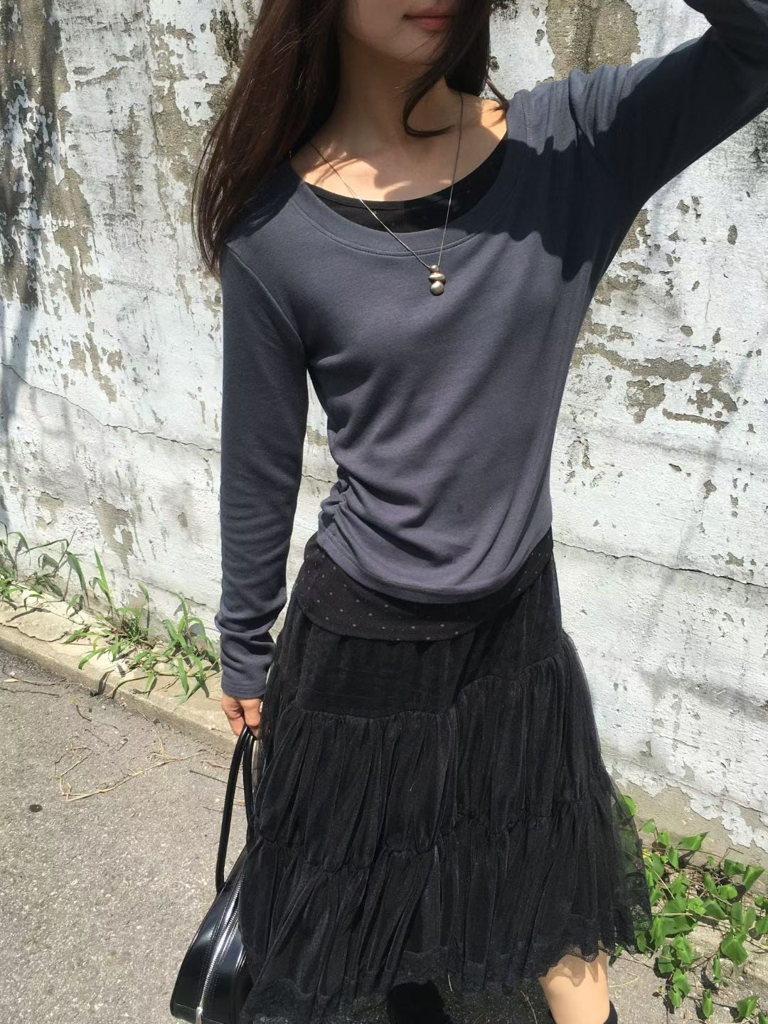 Layered Polka Dot Long Sleeve Top