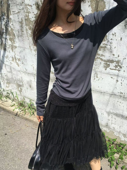 Layered Polka Dot Long Sleeve Top