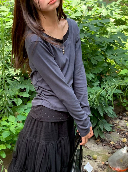 Layered Polka Dot Long Sleeve Top