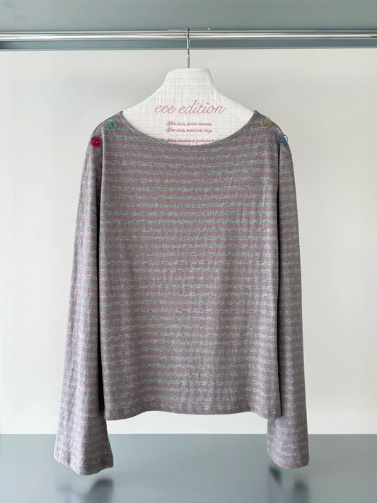 (8/31  收單） eee veronica color button stripe t shirt