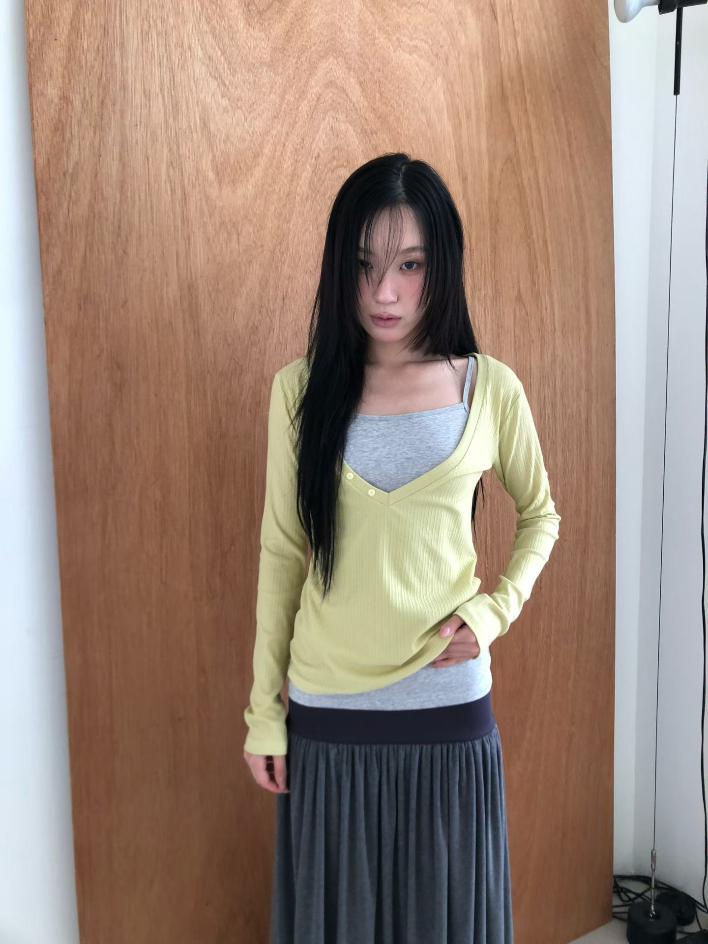 （9/6 收單）韓國製 背心斜排鈕扣長袖set