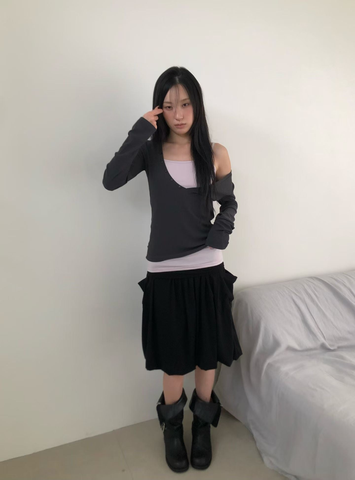 （9/6 收單）韓國製 背心斜排鈕扣長袖set