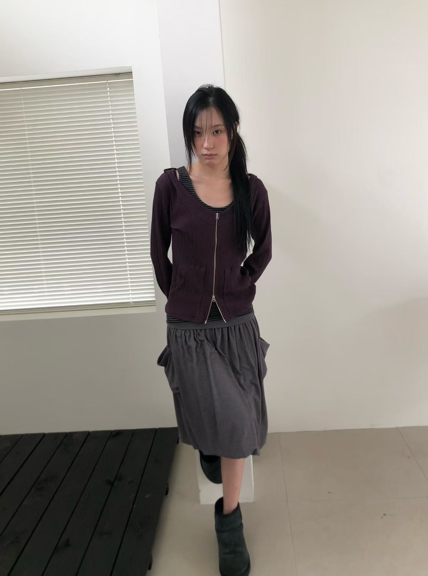 （9/6 收單）韓國製 棉質垂墜感口袋中裙