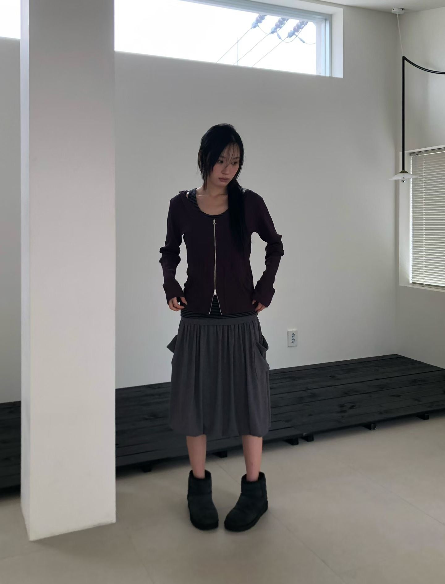 （9/6 收單）韓國製 棉質垂墜感口袋中裙
