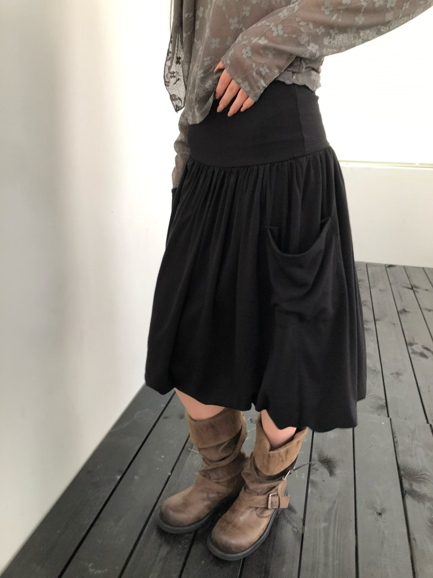 （9/6 收單）韓國製 棉質垂墜感口袋中裙